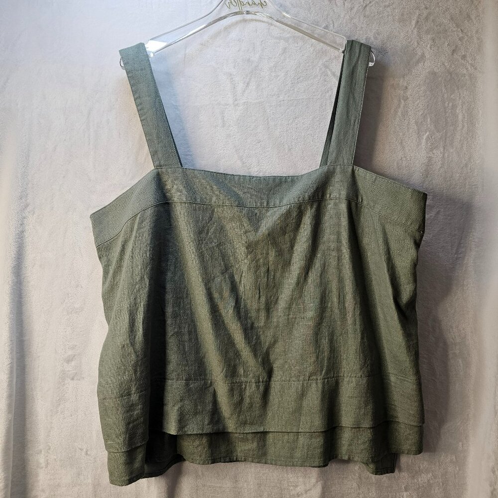 DKNY Pure Women Tank Top Aloe Vera Color Sleeveless Split Hem Blouse XL Green